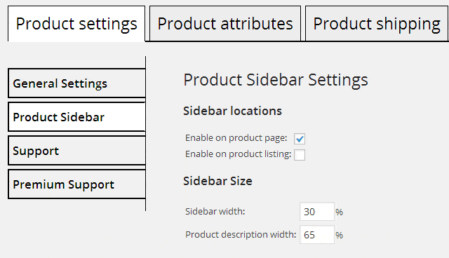 Product Sidebar Settings