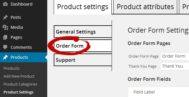 Order Form in WordPress Menu