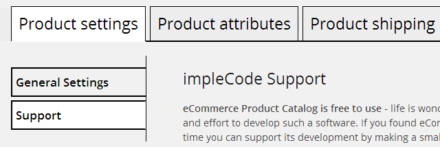 Product catalog support tab