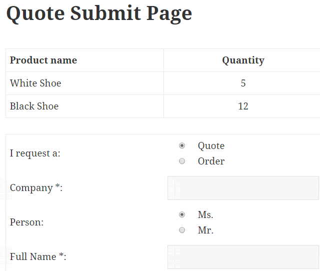 Quote Cart Submit