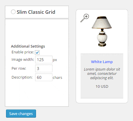 Slim Grid Product Listing Theme Settings