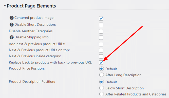 Replace back to products with back to previous option