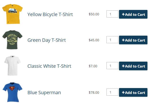 Add To Cart button on Table Product Listing