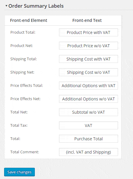 Detailed Purchase Total Labels Settings