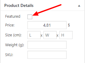 Featured Products Checkbox