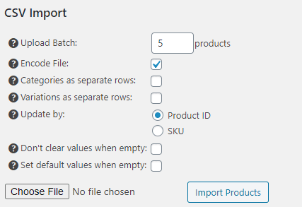 Advanced product import settings
