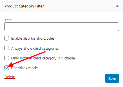 Category filter widget checkbox mode option