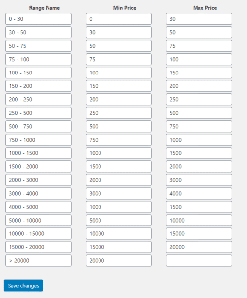 Price Filter Ranges • impleCode