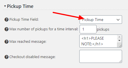 Choose order pickup time field