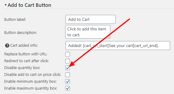 Disable Add to Cart Quantity Box settings checkbox