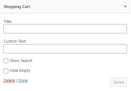 Shopping Cart Widget Options admin screenshot