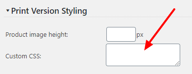 Print Version Custom Styling settings screen