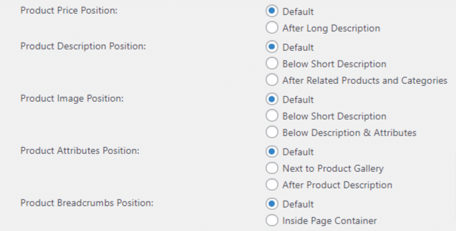 Product page elements position