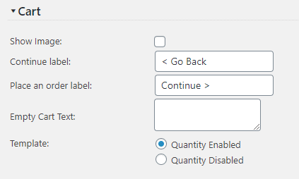 Quote Cart Page Customization Settings Screen