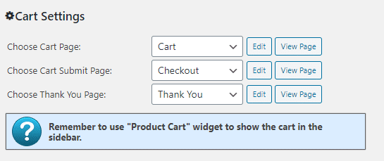 Quote Cart Pages Settings Screen