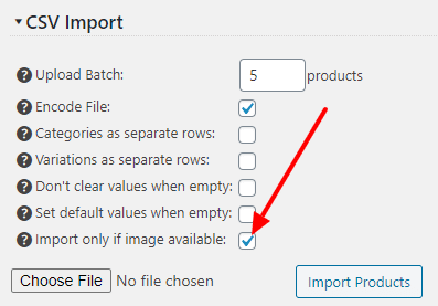 Import product only if the image is available checkbox