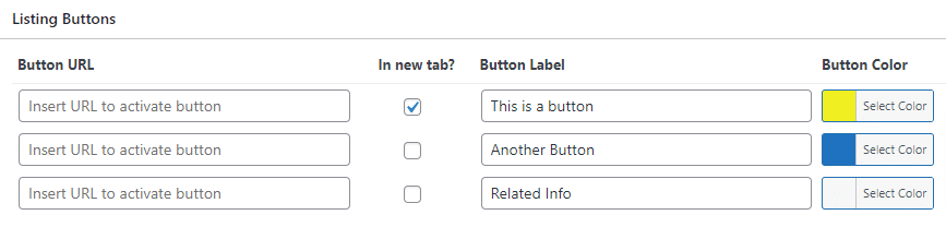 Listing Buttons Settings box