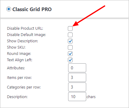 Disable URL in Classic Grid