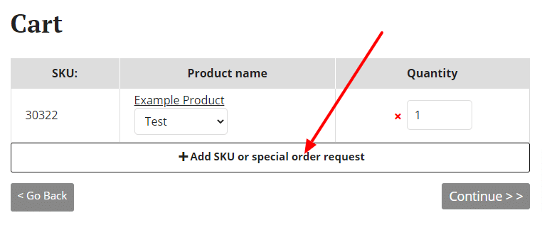 Special order request button in cart