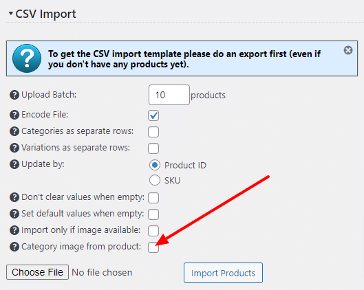 CSV import category image from a product