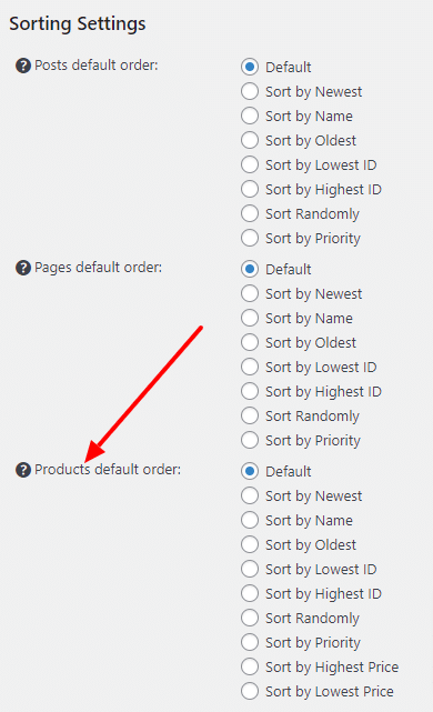 WooCommerce Products sorting options
