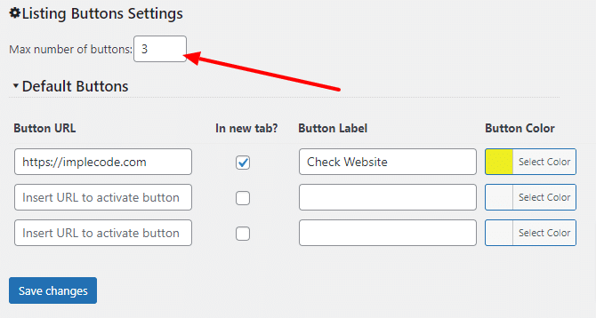 Max number of listing buttons settings screen