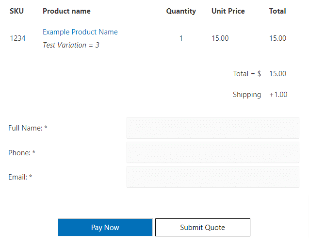 Quote Cart payment checkout example