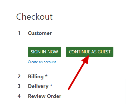 Quote Cart first step continue as guest