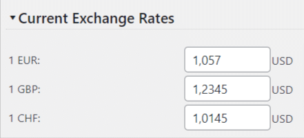 Manual currency exchange rates