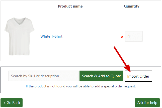 Quote Cart import order button
