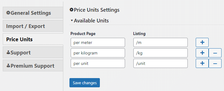 Available price units