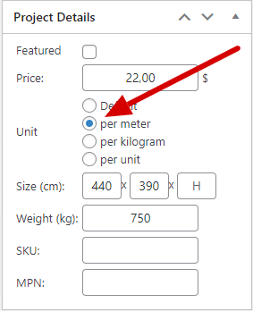 Product price unit selector