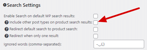 Checkbox to display other post types in the product search results