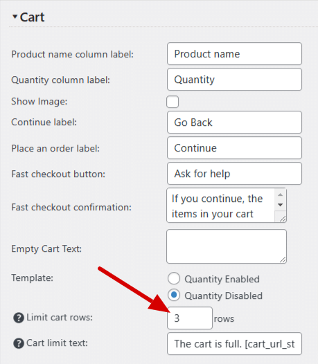 Limit the number of items in the cart