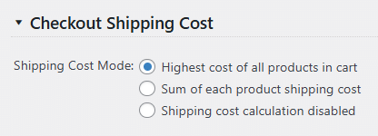 Shows settings to select a shipping calculation method
