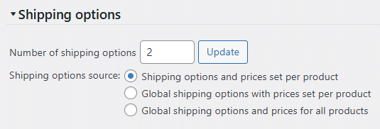 Shipping source options on the shipping settings screen.