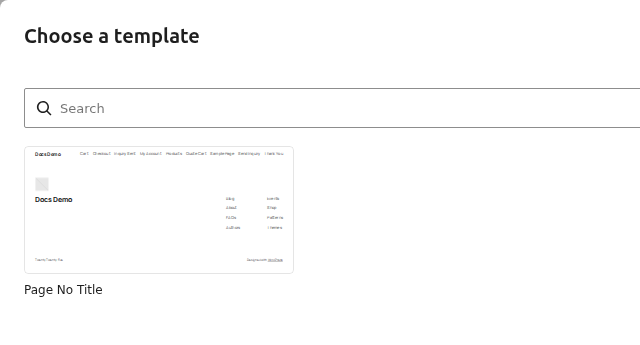 Choose a template dialog in the page editor with the templates offered by the theme